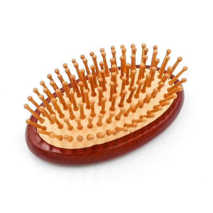 Natural Bamboo Brush for Hair Growth, Bamboo Scalp Massager, Detangling Brush for Women, Wood Hair Massager,Travel Size (Brown Rose)