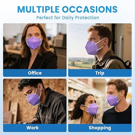 akgk KN95 Face Mask 50 PCS, Breathable Protection Masks, 5-Ply KN95 Purple Masks, Cup Dust Safety Masks
