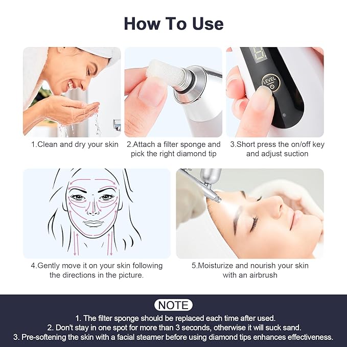 Diamond Microdermabrasion Machine, 7 Suction Modes Professional Microdermabrasion Machine with Airbrush, Blackhead Remover Facial Dermabrasion Device for Salon Personal Home Travel Use