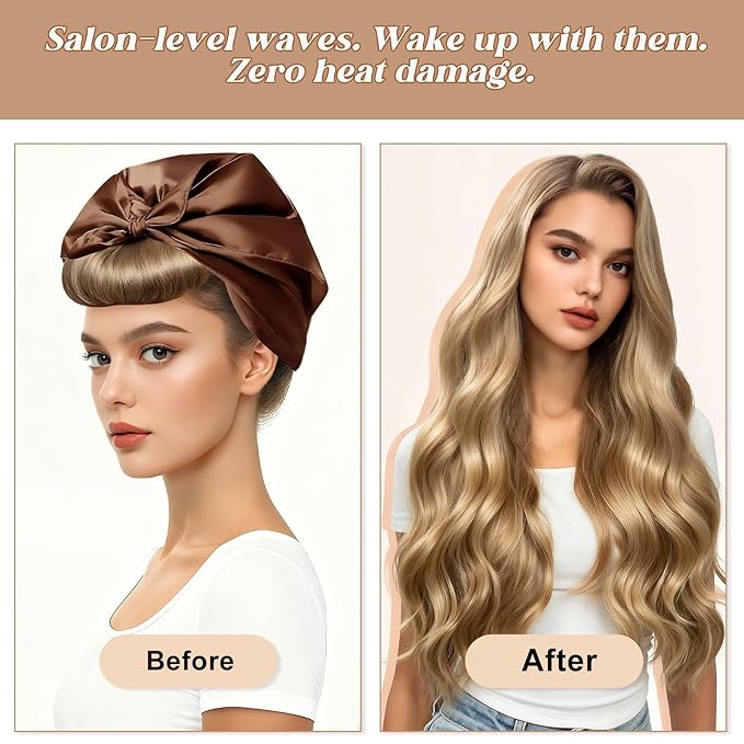 Heatless Curls, Heatless Curls Overnight Hair Care Set - Jumbo Velvet Hair Curlers to Sleep In, Soft Heatless Curling Rods for All Hair Types- 6pcs Beige
