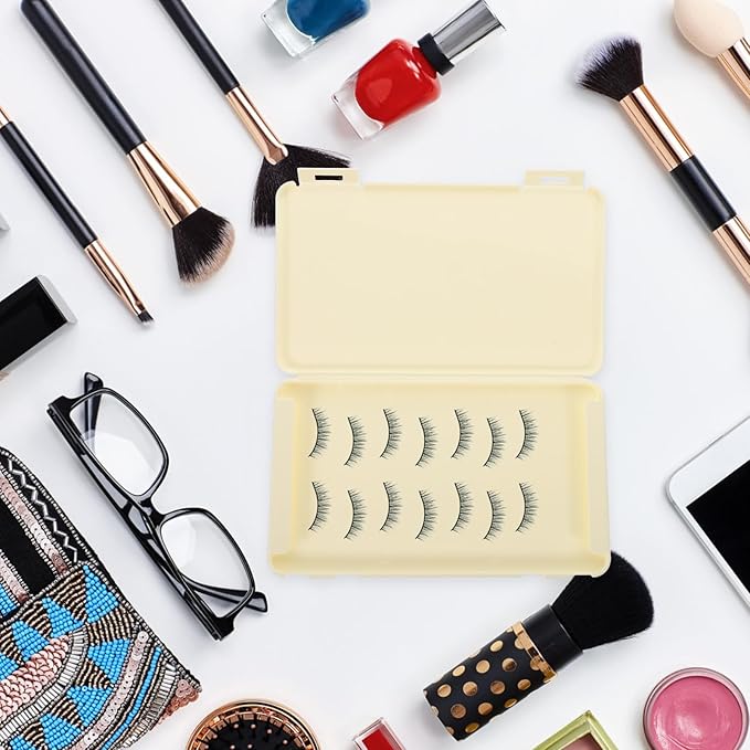 ARTIBETTER 2pcs Portable Eyelash Storage Case Organizer Large Capacity Lash Holder Travel Makeup Display Box in Light Beige for False Eyelash Storage