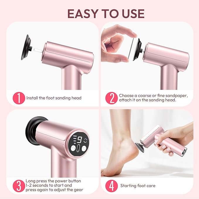 Electric Foot Callus Remover - 2 in 1 Rechargeable Electric Callus Remover for Feet, Pedicure Tools with 70pcs Sandpapers, Professional Foot Scrubber File for Dead Skin - Pink