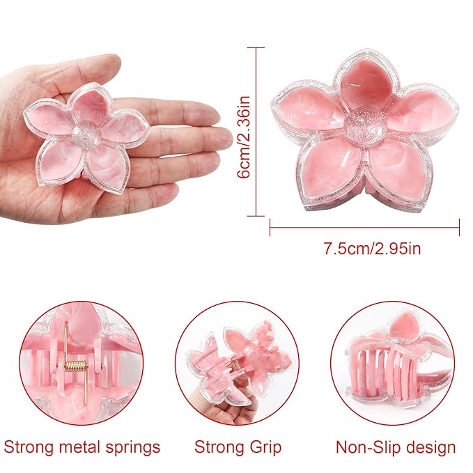 Flower Hair Clips for Women 6 Pcs Hawaiian 2026 New Large Claw Clips Plumeria Large Hair Claw Clips for Thick Thin Hair Beach Hair Accessories for Women Teens