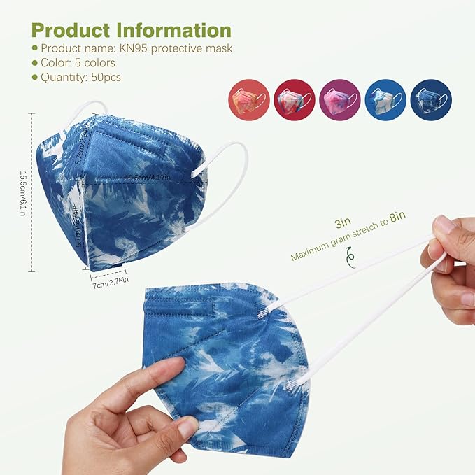 Wecolor KN95 Face Masks 50 Pack 5-Ply Breathable Safety Respirator Cup Dust Disposable KN95 Mask