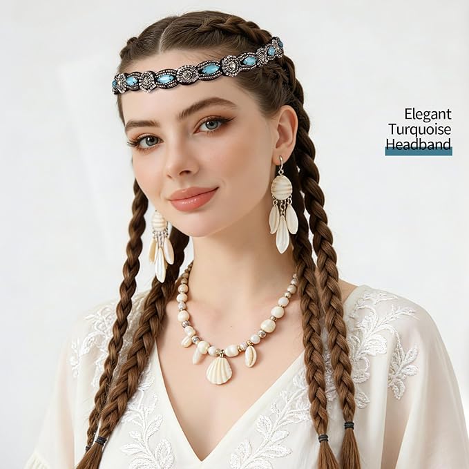 Teenitor 5pcs Hairbands for Women, 5 Rhinestone Beaded Headbands, Head Bands for Women's Hair Fashionable Handmade Crystal Beaded Elastic hairbands, 20-26.8"(51-68cm), 1 Count (Pack of 5), HAIRBAND