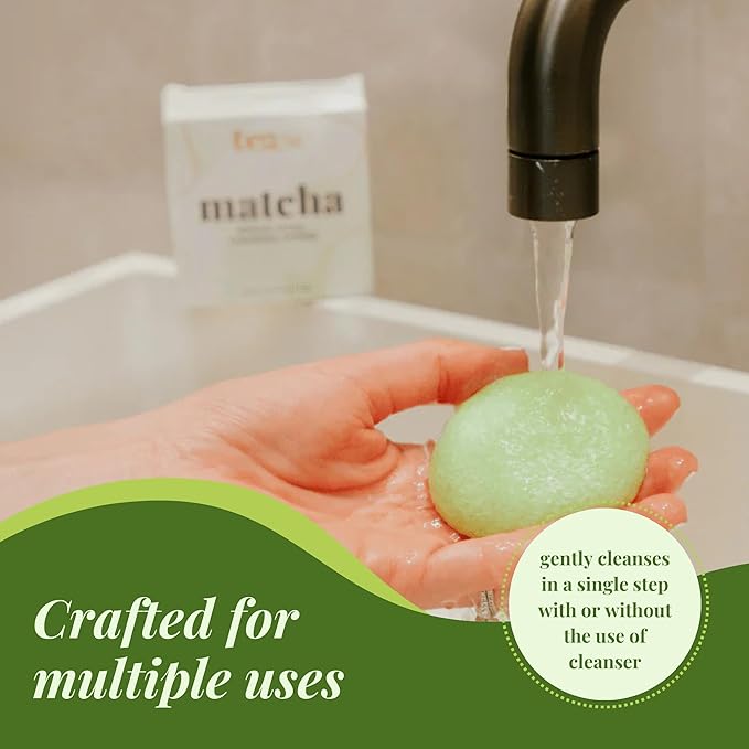 Tease Tea Facial Exfoliator Sponge - Matcha Konjac Facial Sponge, Face Sponge for Cleansing, Konjac Sponge, Exfoliating Sponge for Face, Facial Scrubber Infused with Matcha Green Tea for All Skin