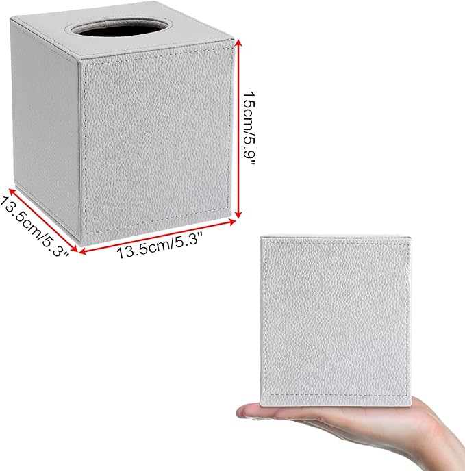 Sumnacon Tissue Box Cover Square Tissue Box Stylish PU Tissue Box Holder with Magnetic Bottom, Leather Cube Tissue Cover for Living Room Bathroom Bedroom Table Desk Home Office Car, Light Grey