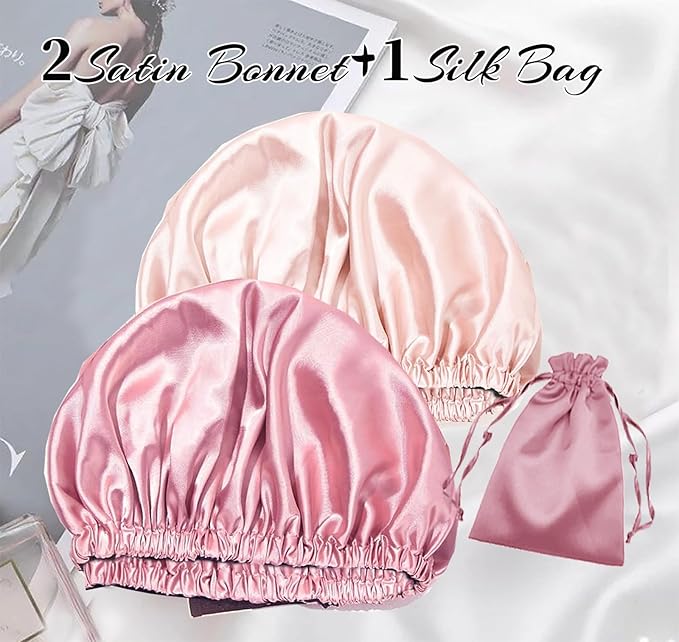 3Pcs Hair Bonnets For Sleeping Satin Bonnet For Women Silk Bonnets Womens Curly Hair Sleep Caps Silky Night Cap