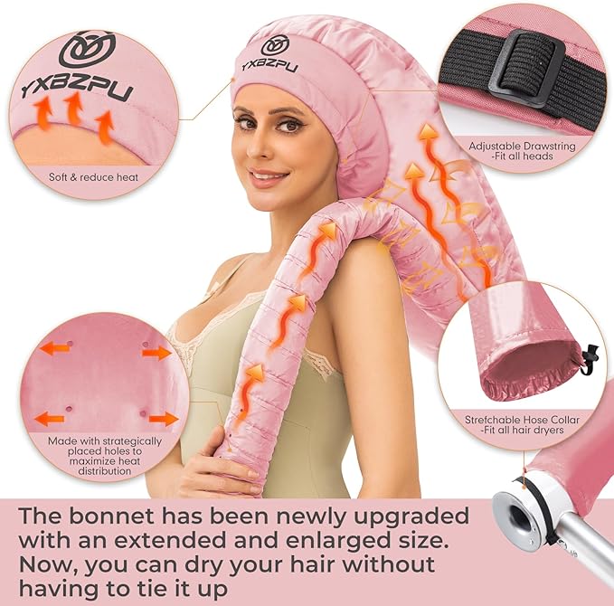 Bonnet Hair Dryer,Hooded Hair Dryer Attachment, Dryer Hooded Diffuser Cap for Curly,Speeds Up Drying Time,Safety Deep Conditioning at Home(Pink)