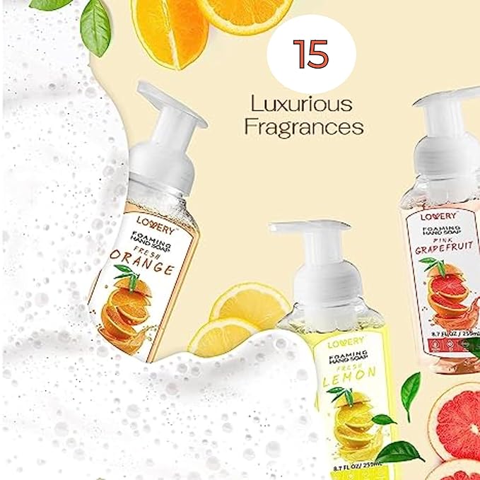(15 Pack) Foaming Hand Soap - Hand Soap with Aloe Vera and Essential Oils - Alcohol-Free Hand Wash in Citrus Blend, Lemon, Orange, Lime, Grapefruit, Black Cherry Fragrances & More, Scented Hand Wash