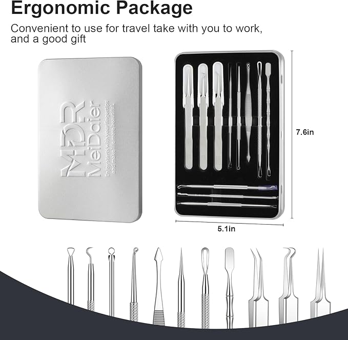 Pimple Popper Tool kit Blackhead Remover Comedone Extractor Kit with Box for Easily Remove blackheads, Acne, Blemishes, Whiteheads, pimples and Papules from the face and Bonus Gift -11pcs