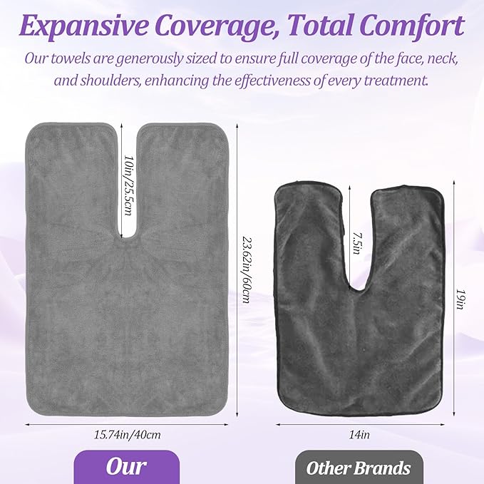 6 Pack U-Shaped Microfiber Facial Towels for Estheticians,Soft Spa Towels for Skincare, Massage & Professional Use(Gray,15.74" x 23.62")