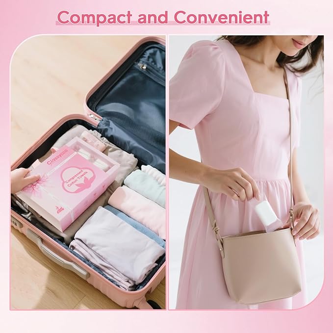 Classycoo XL Ticken Compressed Towel Tablets- 100% Cotton Disposable Face Towel, 30 PCS Individually Wrapped Portable, Travel Mini Soft Washcloth, Camping, Facial Makeup, Gift, Pink 12x10 Inches