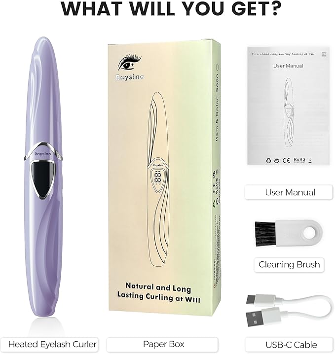 Heated Eyelash Curler, S600 Rechargeable Heated Lash Curler, Eyelash Curler Heated in 8s for Women 24 Hs Lasting Natural Makeup (Lilac/Silver, 148MM)