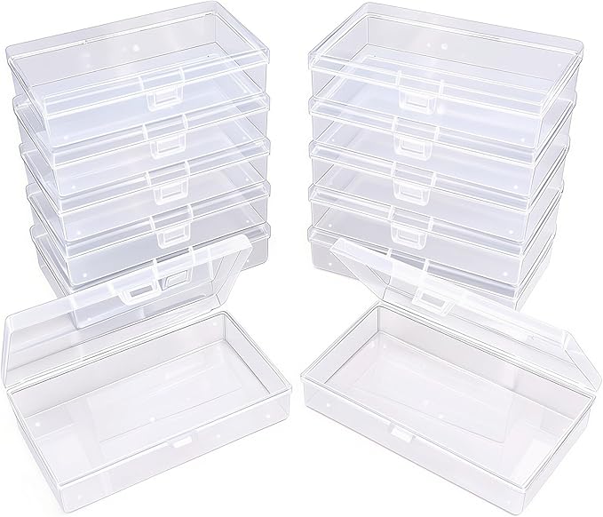 12 Pack Rectangular Clear Plastic Storage Containers Box with Hinged Lid for Beads and Other Small Craft Items (5.3 x 3.1 x 1.18 inch)