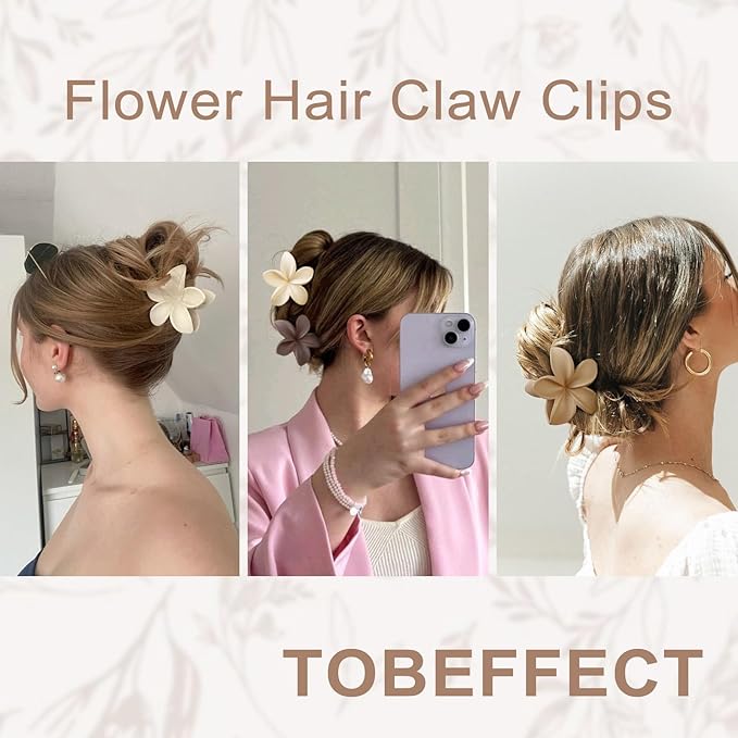 4 Pcs Flower Hair Clips for Women, Neutral Color Hawaiian Flower Hair Claw Clips, Cute Large Hibiscus Hair Claw Decorative Accessories For Thick and Thin Hair