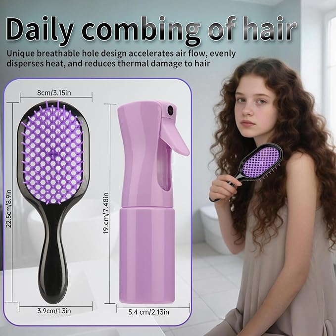 Detangling Brush,1 Pack Detangler Brush and 1 Pcs water spray bottle, Gentle & Effective Detangling on Wet or Dry Fragile Hair Types,Ultra-light, Detangling Brsuh ventilated and antistatic hairbrush