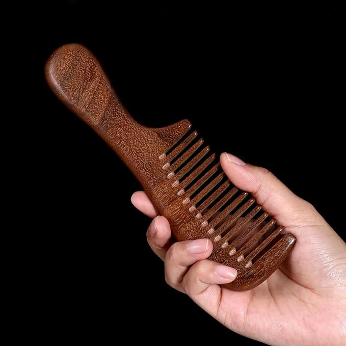2 Pcs Sandalwood Comb Set Handmade Wide Tooth Comb and Fine Tooth Comb Wooden Comb Anti-Static Wood Comb Green Sandalwood Detangling Comb Hair Combs for Women Men
