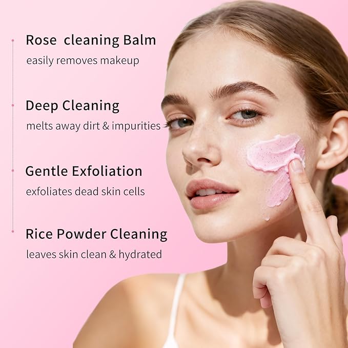 Rose Rice Mochi Face Cleanser Wash Cream,Moisturizing,Deep-Cleansing,Oil Control,Makeup Cleansing Balm for Women for All Skin Types（5.29oz）