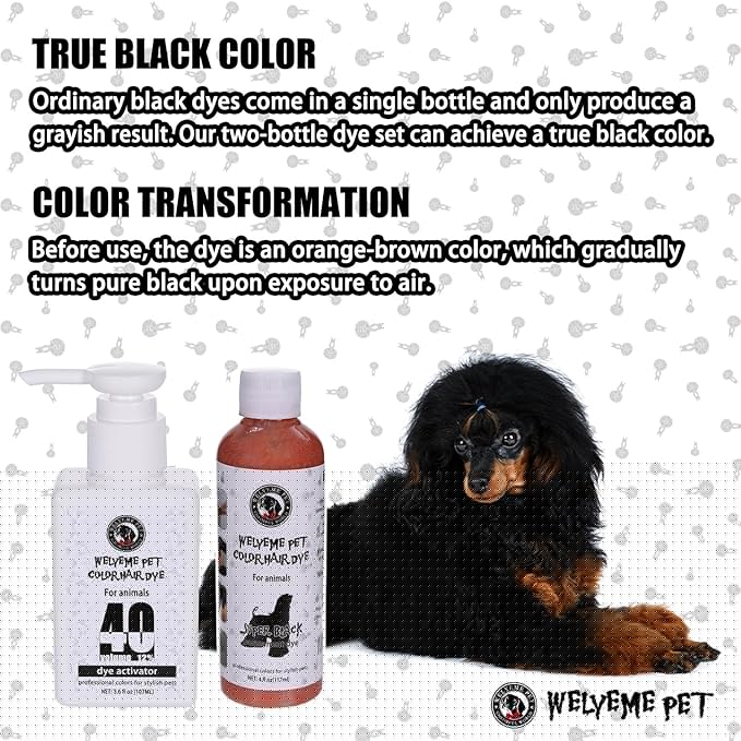 Black Pet Hair Dye Kit, Permanent Dog Hair Dye with Hair Color Whisk, Brush, Mixing Bowl, and Glove(SuperBlack)