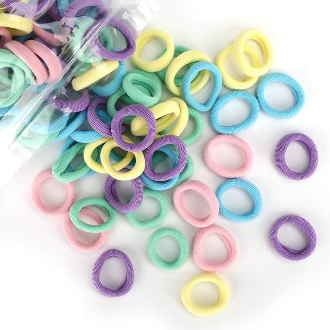 BAOLI 200PCS Baby Girl Hair Ties for Todder Girls, Mini Hair Bands No Damage, Soft Kids Hair Ties Elastics Ponytail Holders, 1 Inch in Diameter, 5 Colors