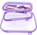3 Pcs Clear Hard Zipper Case, Hard Shell Plastic Clear Organizer Bag, Transparent Makeup Pouches, Portable Box for Travel Toiletries Storage Bins (Purple)
