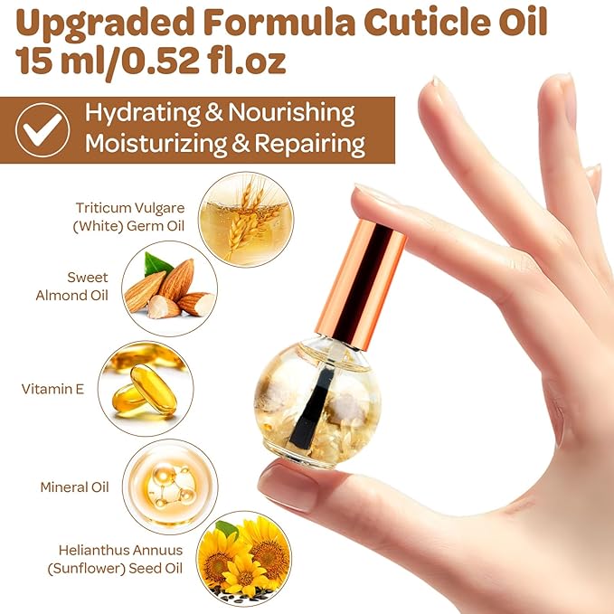 JIASHENG Cuticle Oil, Coconut Scented Cuticle Nail Oil Infused with Real Flowers, Hydrates, Moisturizes, Strengthens, Repairs, Revitalizing Cuticle Oils for Nails Damage Dry Cuticle, 15ml