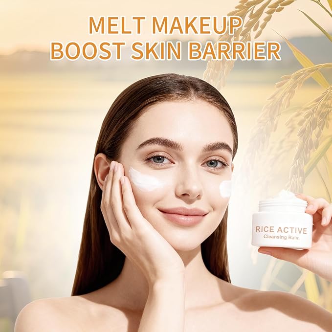 Makeup Remover Cleansing Balm, Deep Cleansing Remover Melting Balm, Hydrating Facial Cleanser with Rice, Melt Stubborn Waterproof Make Up, Mascara, Lips, Face, Eye Liner - Vegan Skincare