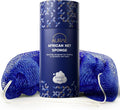 AURAE Premium African Net Sponge – Authentic Exfoliating Body Scrubber, 45-Inch, Quick-Drying – Blue