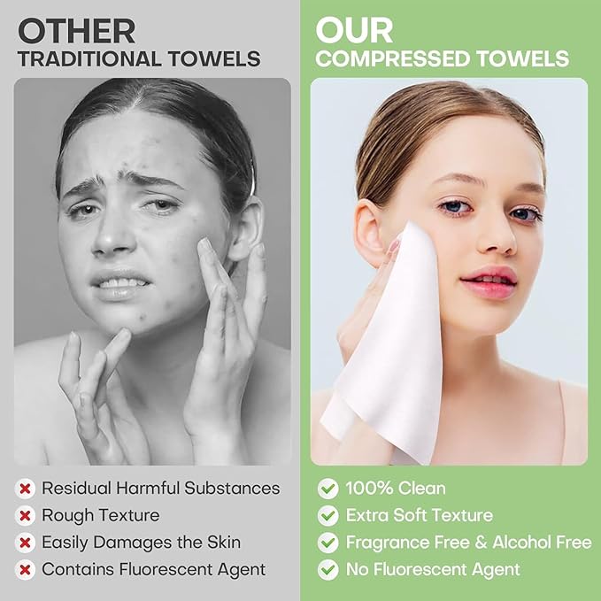 Disposable Face Towel 12"x9" Thicken, 20 Pack Compressed Towel Tablets, Clean Reusable Face Cloths, Compact Mini Portable Cotton Washcloths for Travel Beauty Gym BBQ Home Office Use
