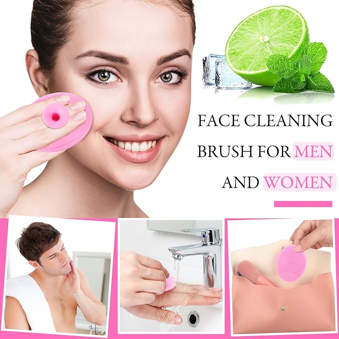 Nuogo 40 Pack Facial Cleansing Brush Face Scrubber Face Exfoliator Exfoliating Brush Soft Silicone Scrubber Handheld Wash Scrub Pad Tool for Deep Cleaning Pore Blackhead Skin Care Women(Pink)