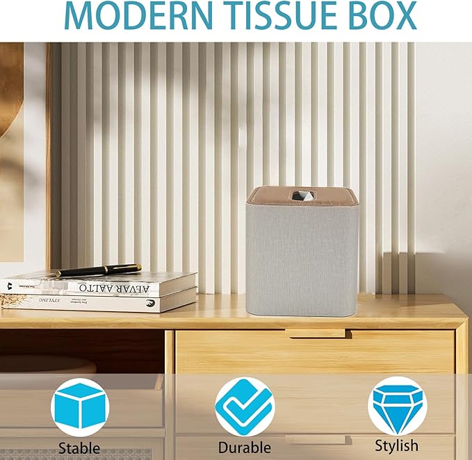 Tissue Box Cover Holder Square Tissue Box with Magnetic Closure Decorative PU Leather Cube Facial Tissue Box Cover for Bathroom Vanity Office