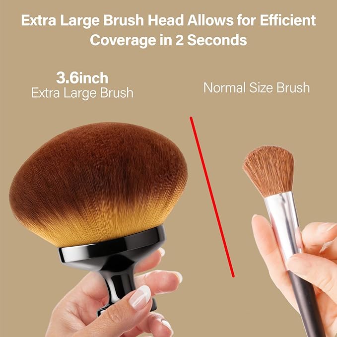 Extra Large Body Makeup Brush For Self Tanner, Leg Makeup &Bronzer Blend,3.6inch Wide-headed Kabuki Brush Provides More Even &Pretty Application, Sunscreen Face& Back Makeup Brush, Wet&Dry Use- Black