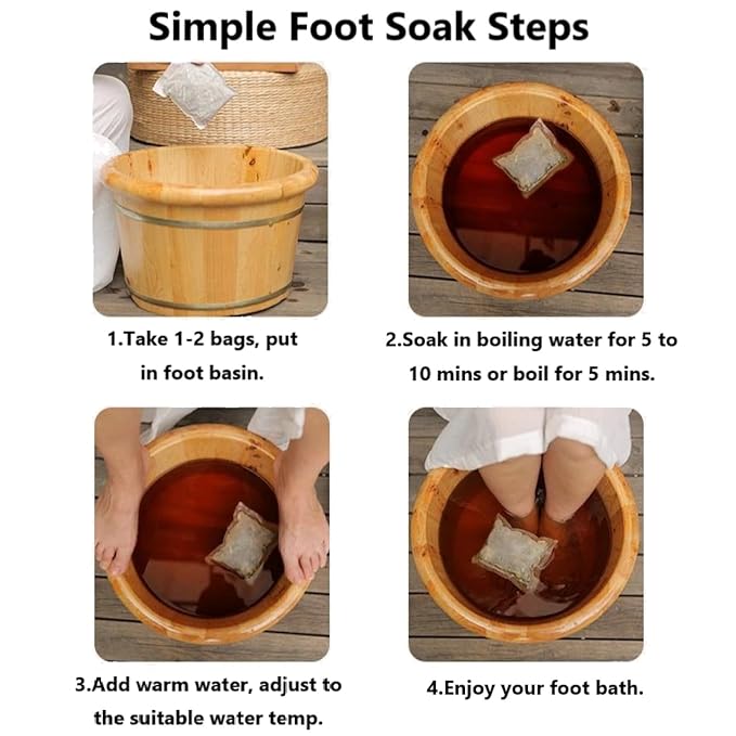 30 Pack Traditional Herbal Detox Foot Soak, Natural Plant Blend Bath with Ginger & Mugwort - Smoothes Sore, Stress Relief, Improves Sleep, Pedicure Care Spa at Home 艾草生姜中药泡脚包900g