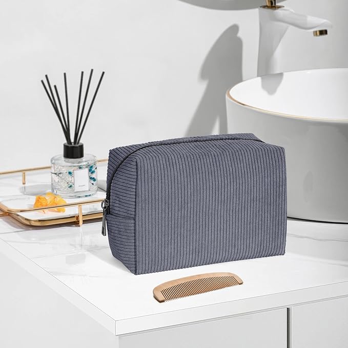 MAANGE Small Makeup Bag For Purse, Travel Cosmetic Bag Makeup Pouch Corduroy Portable Versatile Zipper Pouch For Women(GRAY)