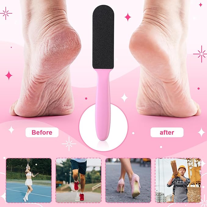 Mudder 2 Pieces Stainless Steel Pedicure Foot File Callus Remover Foot Scrubber Rasp with 20 Replaceable Coarse/Fine Double Side Reusable Pads for Care Cracked Skin Callus Remover Tool (Pink)
