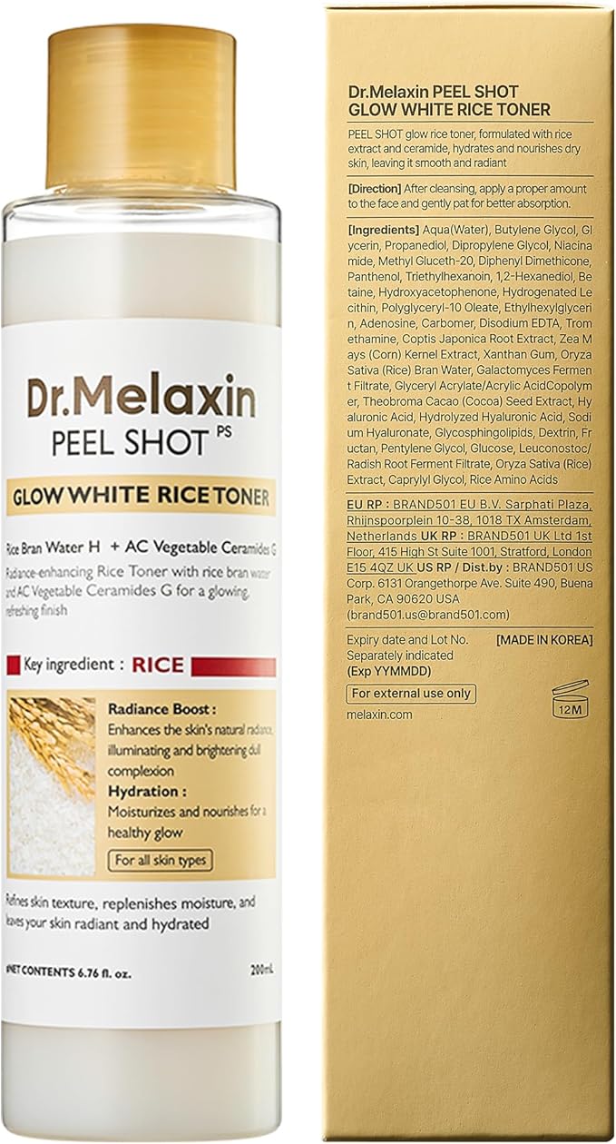 Dr.Melaxin Peel Shot Glow Rice Toner 200ml hydrated Skin Cleansing Skin Korean Skin Care