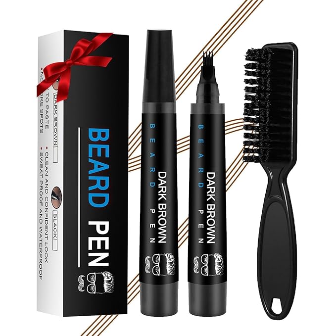 Beard Pencil Filler for Men Black - Beard Pen with Brush, Barber Pencil Smudge-proof & Water-proof Grooming Kit for Men Creating Natural Beard Color, Gifts for Men (Brown)