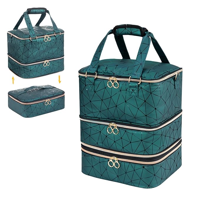 Uross Nail Polish Organizer Bag Holds 84 Bottles Nail Polish & Nail Lamp,Large Gel Nail Polish Organizers and Storage box for Nail Tech, Nail Kit Supplies Organizer Case-Darkgreen