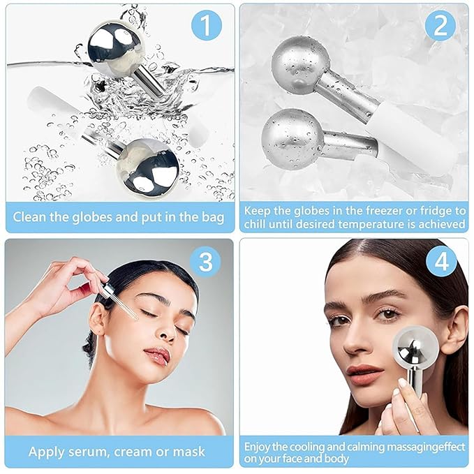 2pcs Stainless Steel Ice Globes for Face & Eyes, Cooling Massager Face Roller for Puffiness Relief, Dark Circles Tighten Pores, Facial Relaxation Skin Care Tools