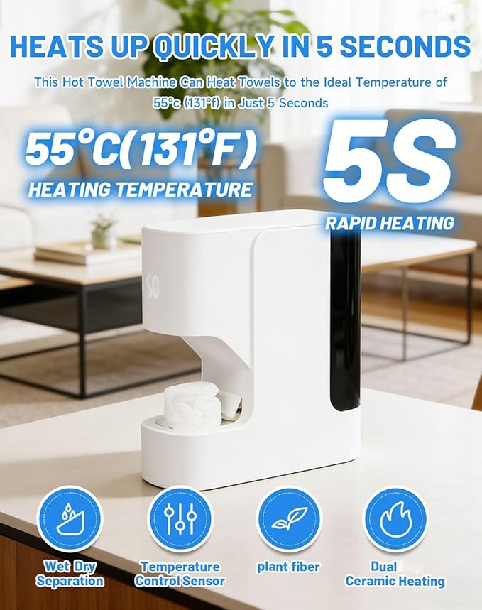 Automatic Hot Towel Dispenser, Hot Face Towel Heater Machine, Hot Towel Dispenser for Bathroom, Upgraded Hot Face Towel Warmer, 5 Second Heating, Compressed Towels (Towel Machine with 20 Towels*1)
