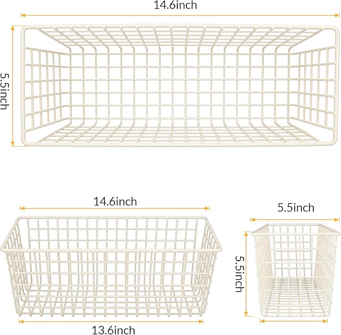 2 Sets Extra Large Hanging Wall Basket, White Metal Wire Baskets with Steel Hooks for Organizing, WallmountedFruit Vegetable Toy Snack Storage, Home Kitchen Bathroom Laundry Pantry Organizer