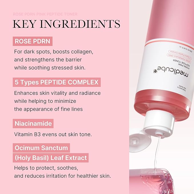 medicube PDRN Toner Rose PDRN Peptide Toner | Lightweight & Watery Type for Skin Boosting, Soothing and Calming, Uneven Skin Tone | with Rose, Peptide, Niacinamide | Korean Skincare, 8.45 fl.oz