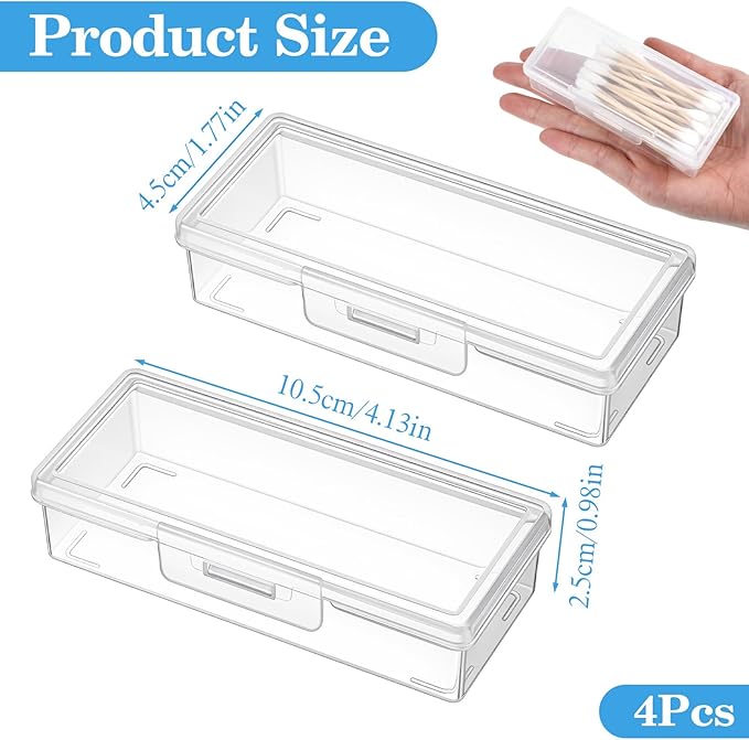 4 PCS Cotton Swab Holder for Travel, Clear Floss Pick Holder, Small Containers for Travel, Portable Storage Case for Cottons Buds Hair Ties Floss