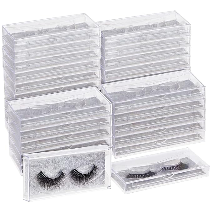 Stockroom Plus Empty Clear Eyelash Storage Case - Protect & Organize False Eyelashes - Store Magnetic Lashes & Lash Clusters - Travel Makeup Case Organizer - 30 Pack, Silver, 4.4 x 2 in