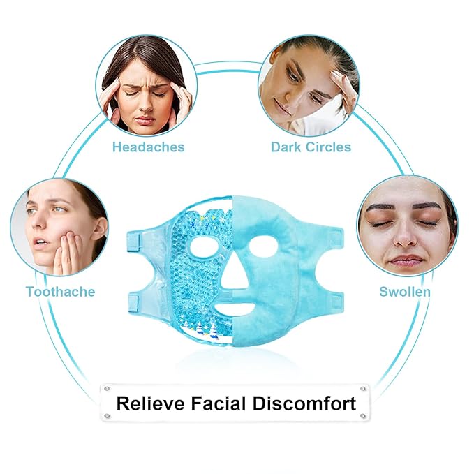 Ice Face Mask and Silicone Cover Set, Cooling Face Mask for Pain Relief, Migraine & Wisdom Tooth Surgery Reusable, Hot and Cold Ice Mask for Women Puffiness Swelling Beauty Spa