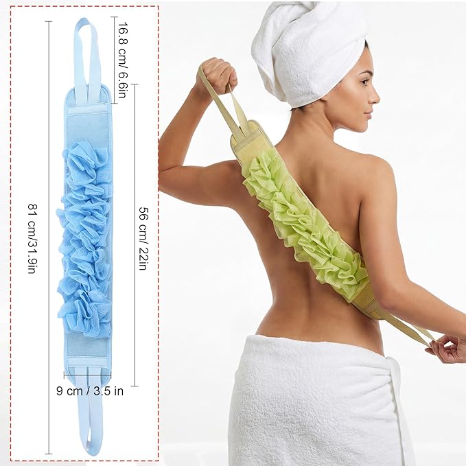 4 Pcs Exfoliating Back Scrubber for Shower Double Sided Exfoliating Washcloth with Strap Long Body Scrub Sponge Shower Loofah with Handle for Women Men Body Washing