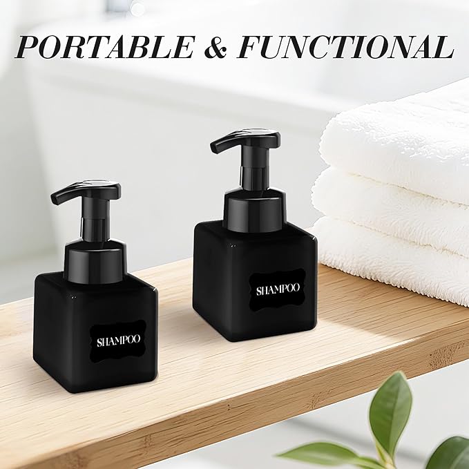 8.5 oz Foaming Soap Dispenser Plastic Foaming Pump Bottle, Refillable Dispenser with Plastic Pump, Empty Hand Bottles for Liquid Soap, Shampoo, Bathroom,Hotel,Restaurant (60, Black)