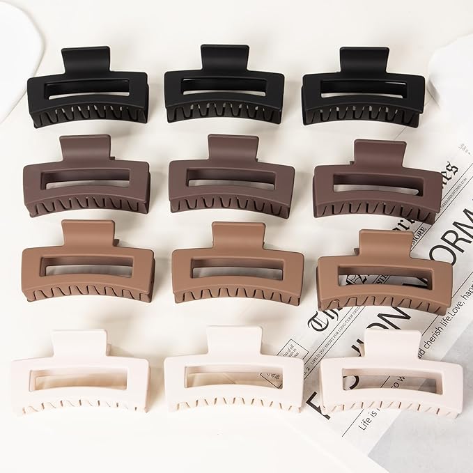 12 Pack Hair Clips for Women, Medium Claw Clips for Thin Thick Hair, Strong Hold Matte Finish – Brown