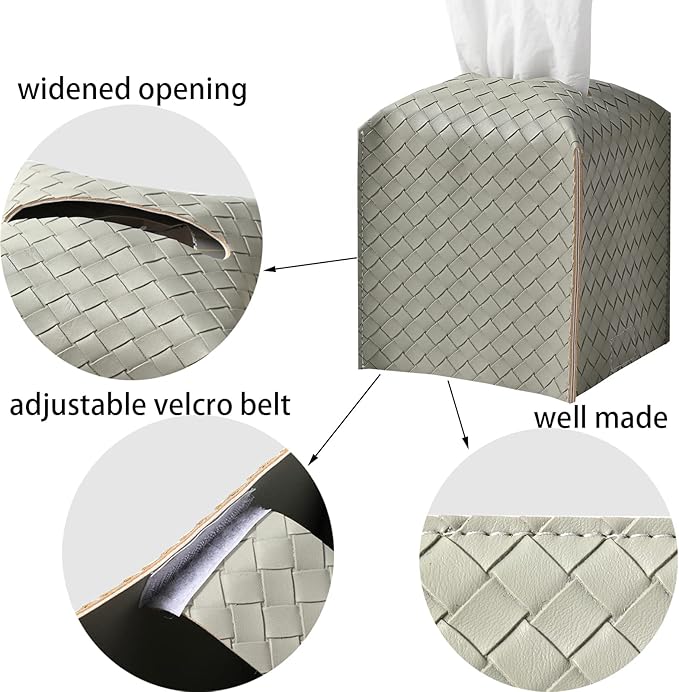 Tissue Box Cover PU Leather Tissue Holder Square Facial Tissue Case Facial Paper Organizer Dispenser for Bathroom, Vanity Countertop, Tabletop, Car, Evergreen